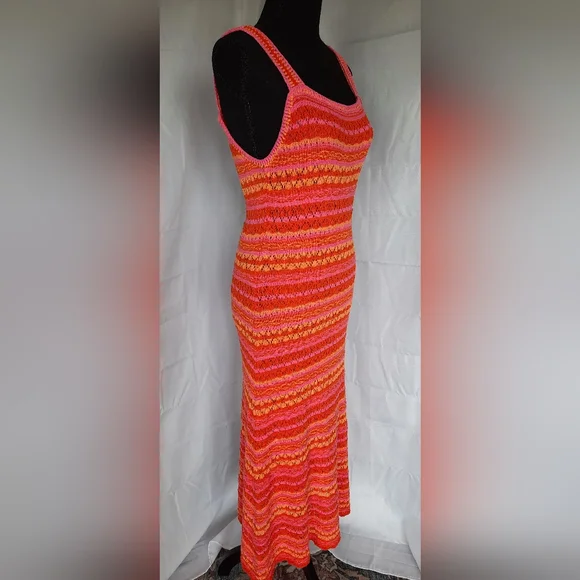 NWT Jessica Simpson Crochet Maxi Dress Size Med Orange Pink Open Knit Boho - Picture 5 of 15